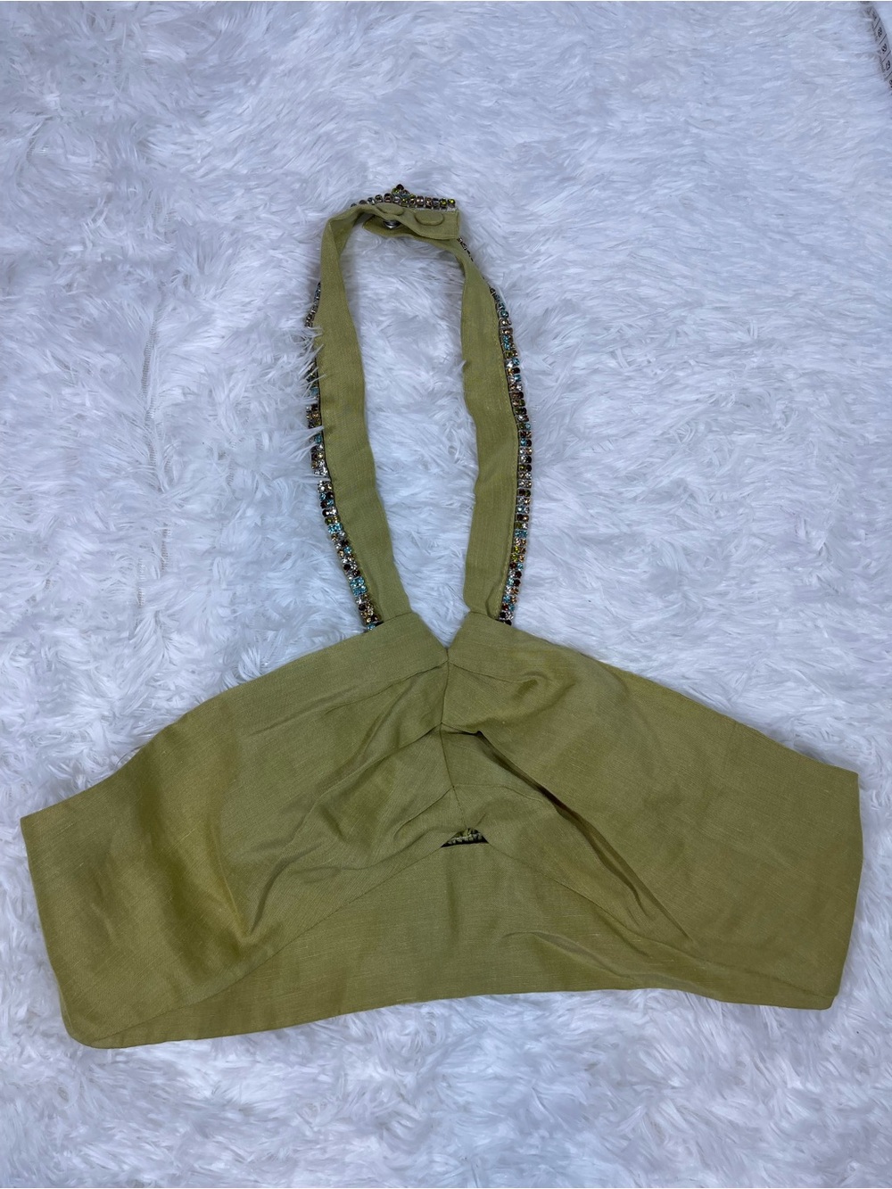 Sandro Women’s Olive Halter Crop Top with Jeweled Straps Size 4 NWT